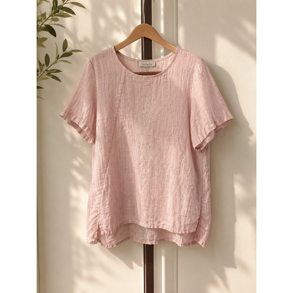 LIABELLA LAGENLOOK LINEN BLOUSE Pink Cottagecore Boho Tunic Top Made Italy